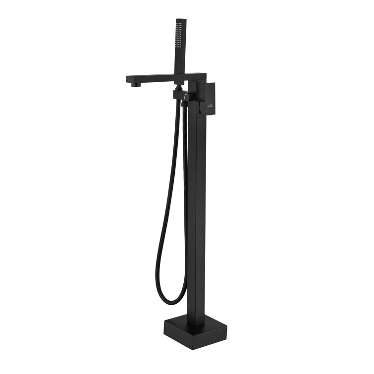 Matte Black Stainless Steel Freestanding Tub Filler with Hand Shower