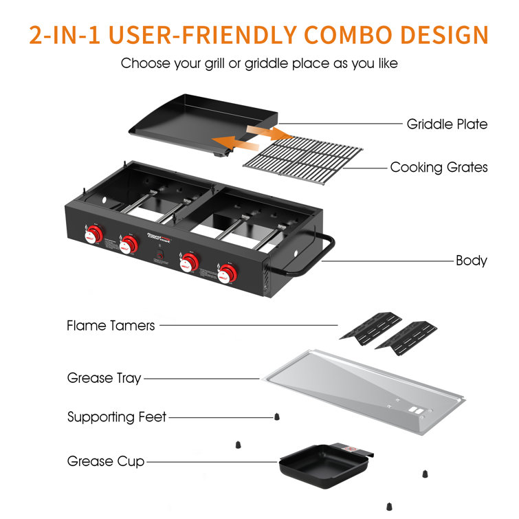 Royal Gourmet 4-Burner Black Portable Gas Grill and Griddle Combo