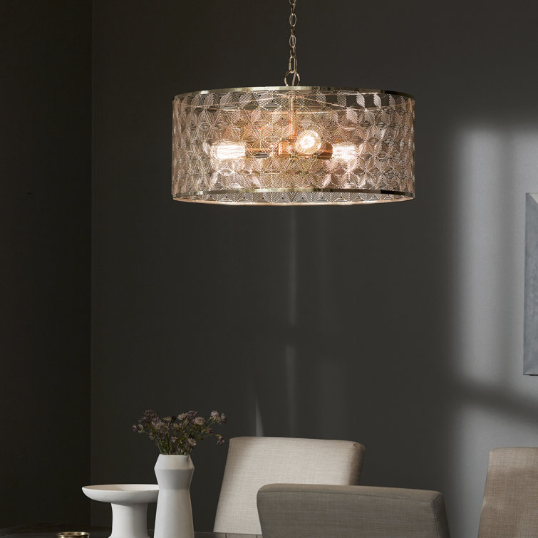 Elegant Polished Gold 25.5" Drum Chandelier with Geometric Cutouts