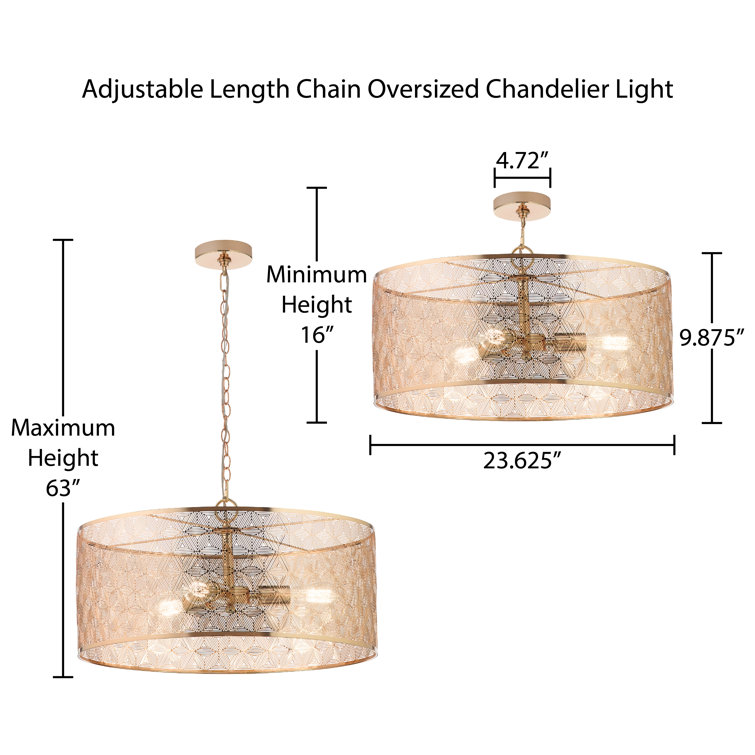 Elegant Polished Gold 25.5" Drum Chandelier with Geometric Cutouts