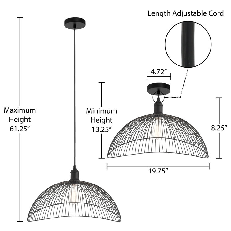 20" Matte Black Metal Geometric Pendant Light