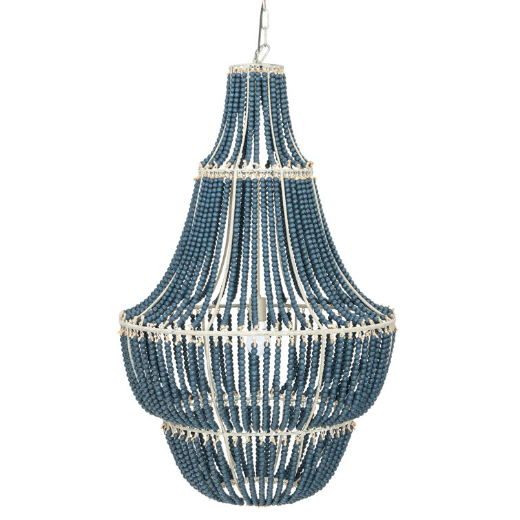 Elegant Blue Wood Beaded 41" Chandelier for Warm Ambiance