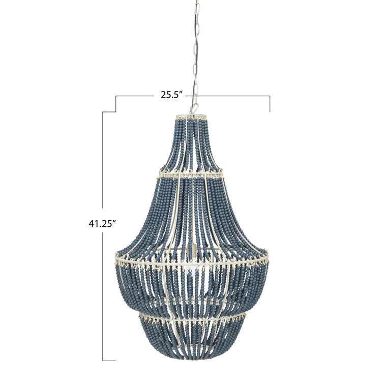 Elegant Blue Wood Beaded 41" Chandelier for Warm Ambiance