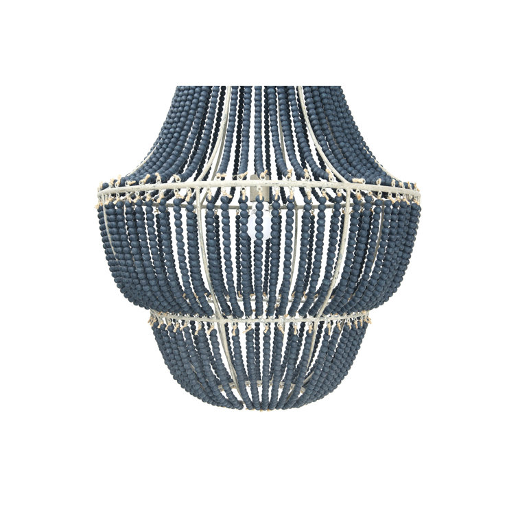 Elegant Blue Wood Beaded 41" Chandelier for Warm Ambiance