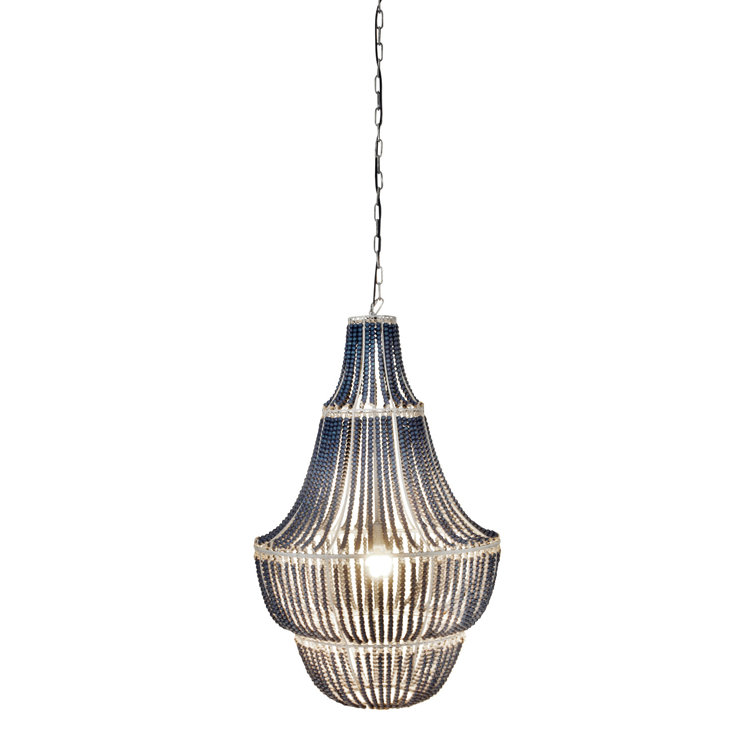 Elegant Blue Wood Beaded 41" Chandelier for Warm Ambiance
