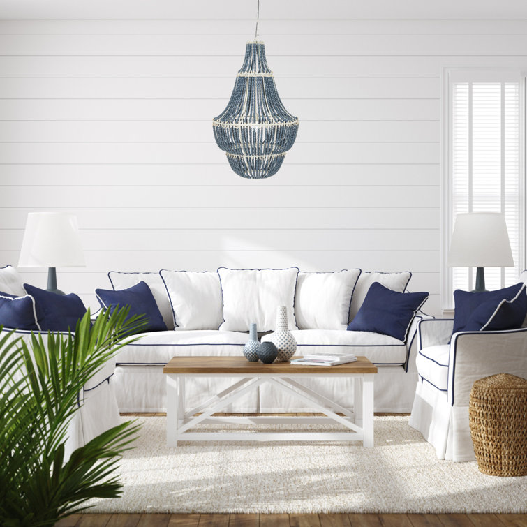 Elegant Blue Wood Beaded 41" Chandelier for Warm Ambiance