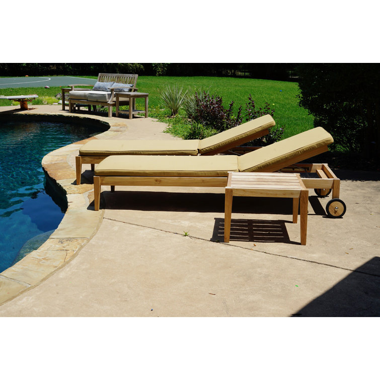 80'' Tan Outdoor Teak Chaise Lounge Set with Table