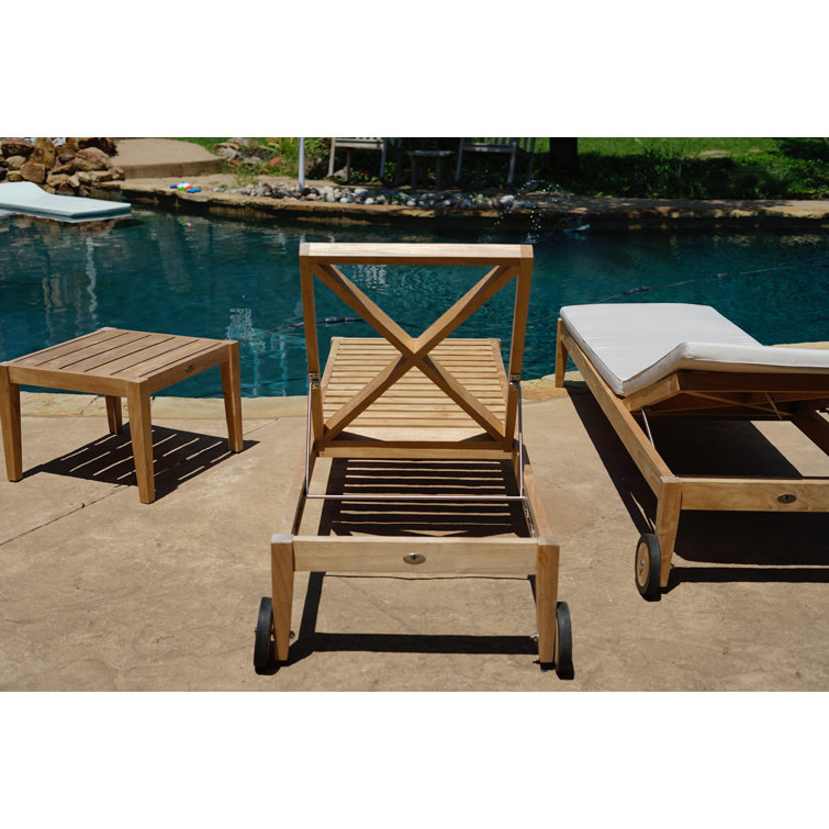 80'' Tan Outdoor Teak Chaise Lounge Set with Table