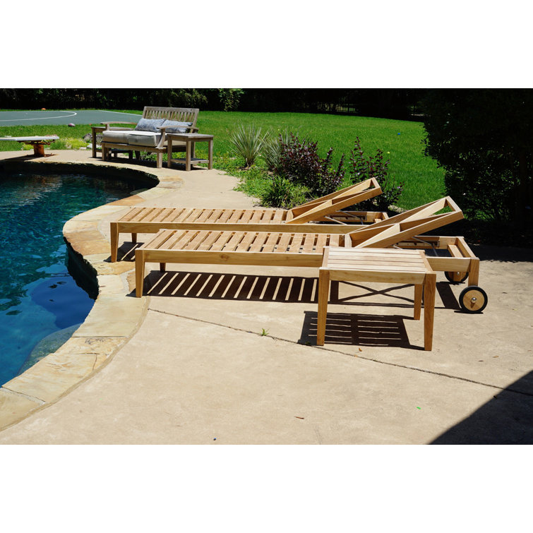 80'' Tan Outdoor Teak Chaise Lounge Set with Table