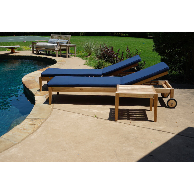 80'' Teak Outdoor Chaise Lounge Set with Navy Sunbrella Cushions
