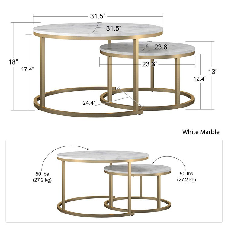 Amelia Round White Metal Nesting Coffee Tables