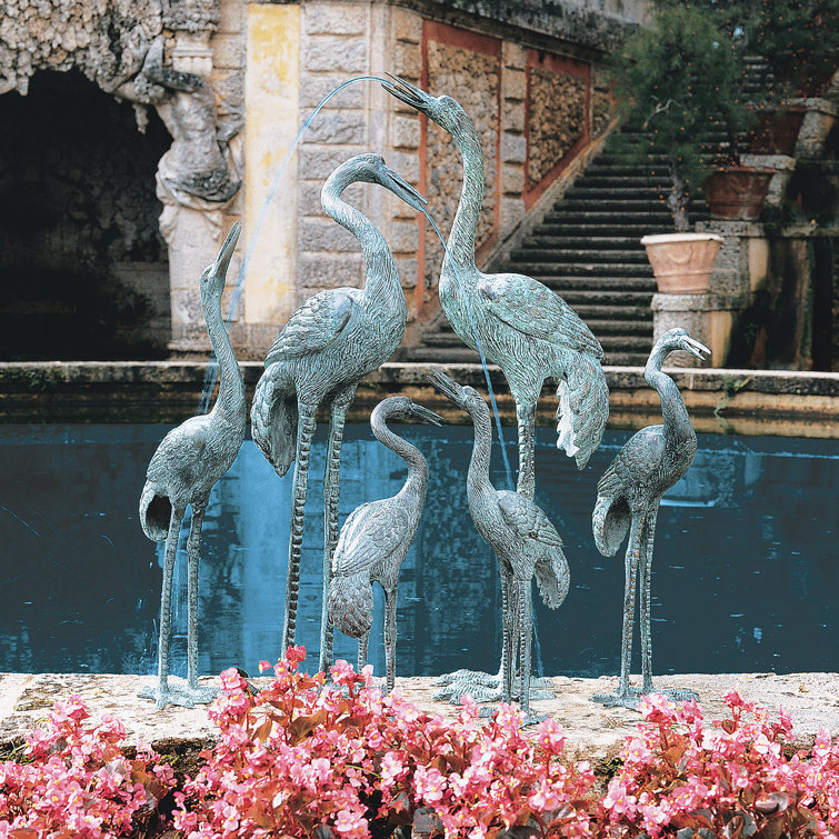 Medium Bronze Crane Garden Statue with Emerald Verde Patina