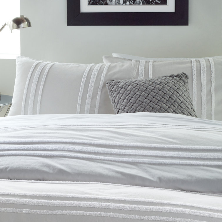 Modern Chenille Stripe 100% Cotton Full/Queen Comforter Set in Grey