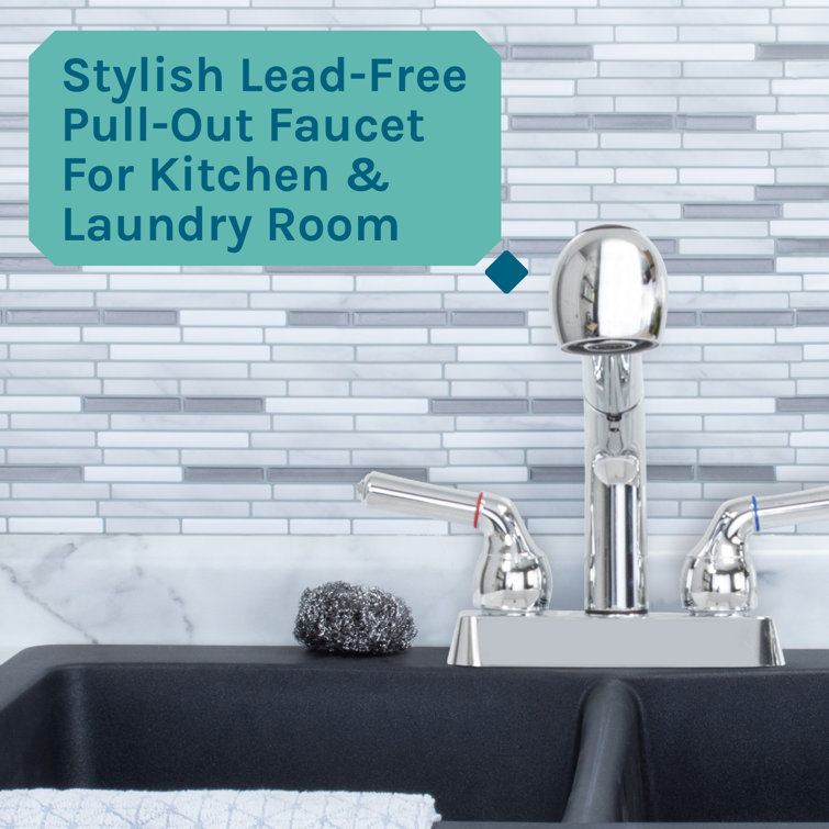 Chrome Dual-Handle Stainless Steel Pull-Out Faucet