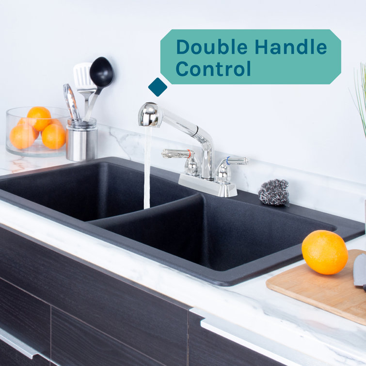 Chrome Dual-Handle Stainless Steel Pull-Out Faucet