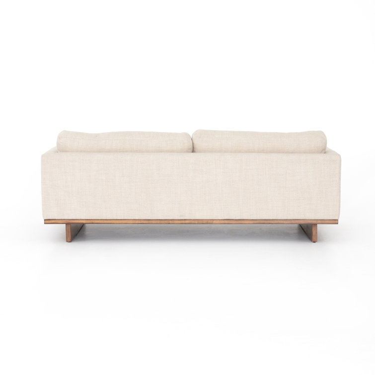 Modern Off-White Fabric Sofa with Wooden Base