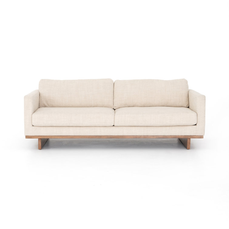 Modern Off-White Fabric Sofa with Wooden Base