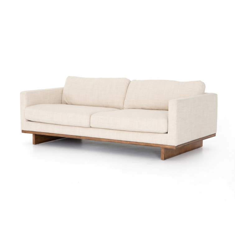 Modern Off-White Fabric Sofa with Wooden Base