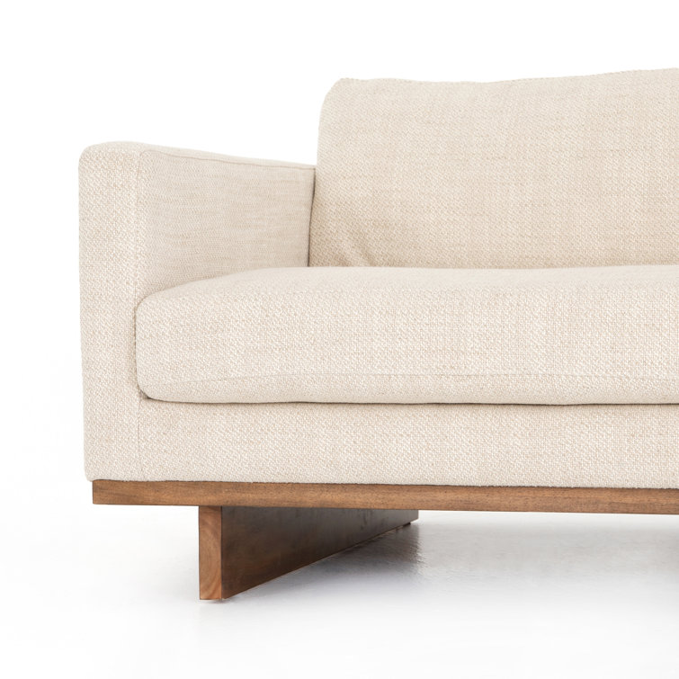 Modern Off-White Fabric Sofa with Wooden Base