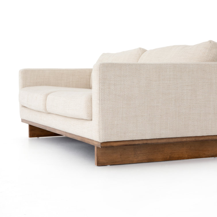 Modern Off-White Fabric Sofa with Wooden Base