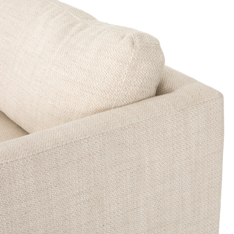 Modern Off-White Fabric Sofa with Wooden Base