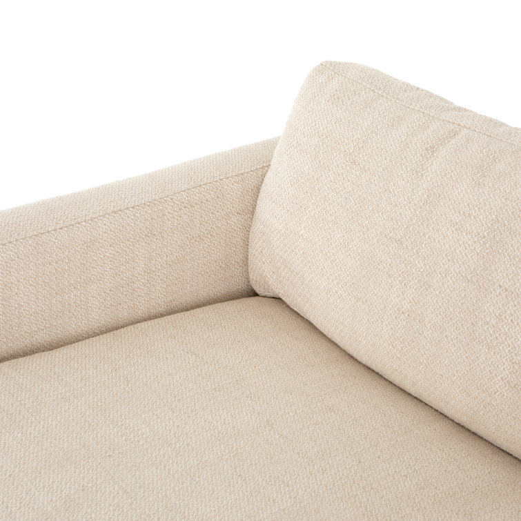 Modern Off-White Fabric Sofa with Wooden Base