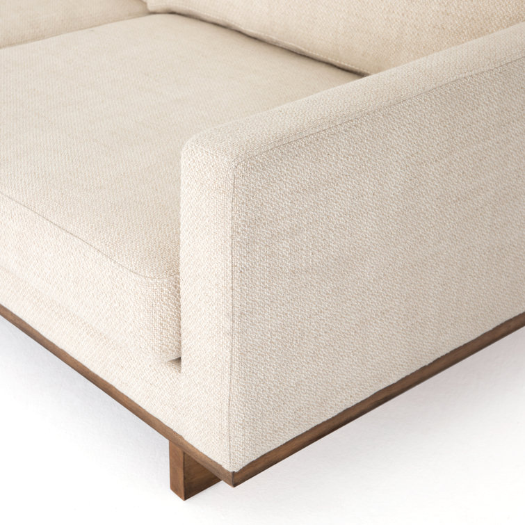 Modern Off-White Fabric Sofa with Wooden Base