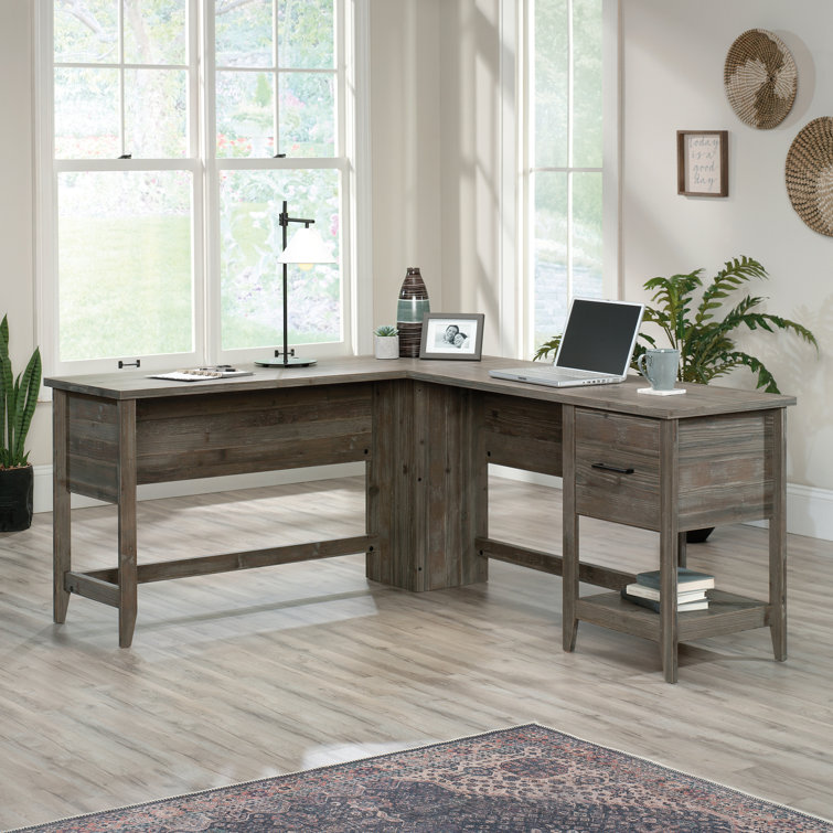 Pebble Pine L-Shaped Computer Desk with Drawer and Filing Cabinet