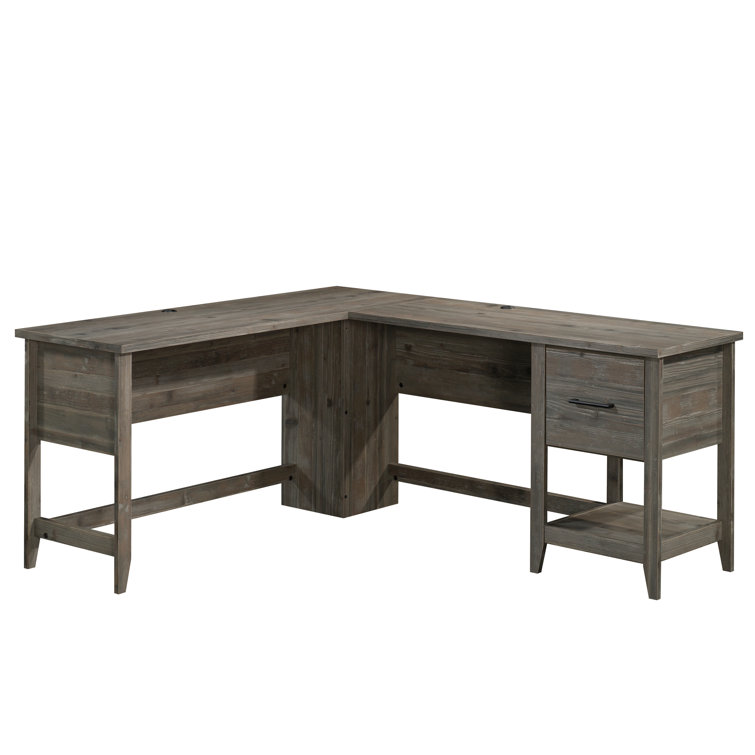 Pebble Pine L-Shaped Computer Desk with Drawer and Filing Cabinet