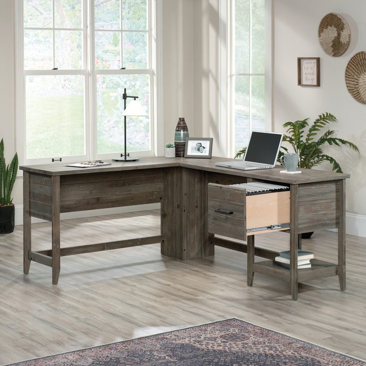 Pebble Pine L-Shaped Computer Desk with Drawer and Filing Cabinet