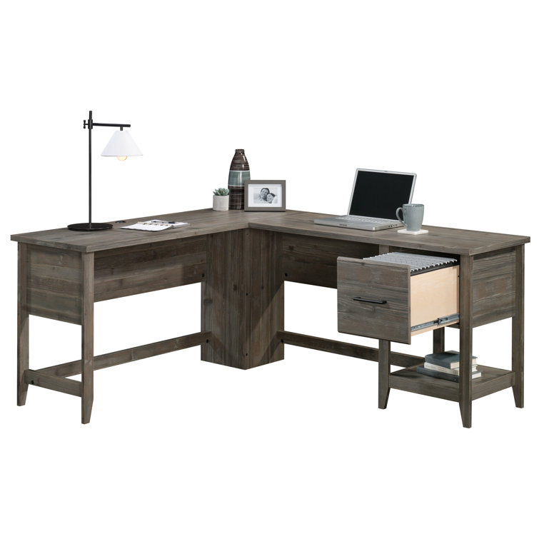 Pebble Pine L-Shaped Computer Desk with Drawer and Filing Cabinet