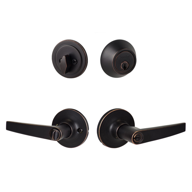 Vintage Bronze Cedar Entry Lever Set with Deadbolt