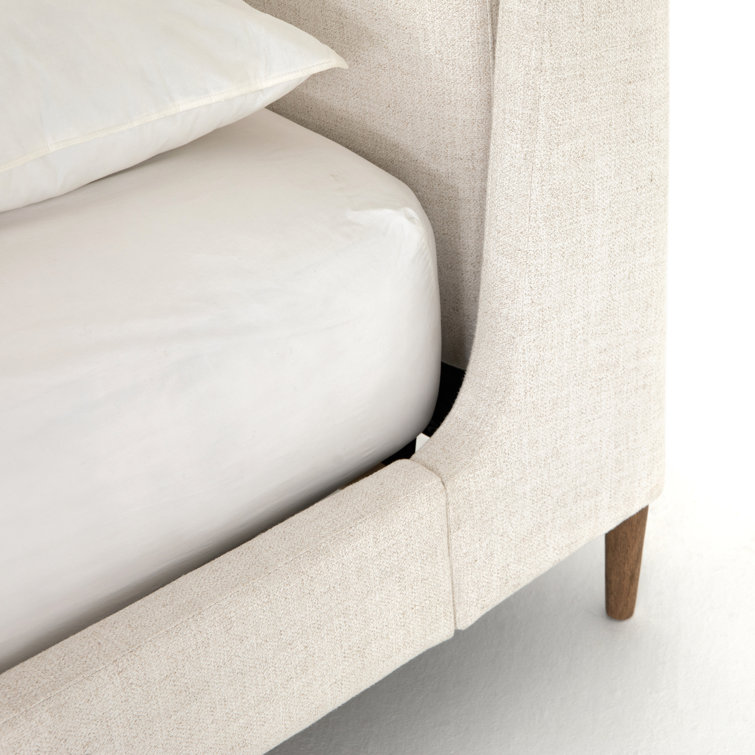 Dover Crescent Queen Bed with Distressed Natural Linen Upholstery