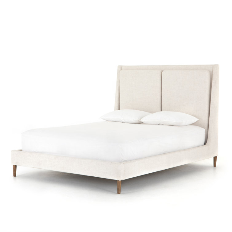 Dover Crescent Queen Bed with Distressed Natural Linen Upholstery