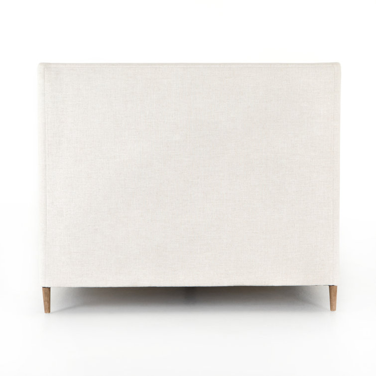 Dover Crescent Queen Bed with Distressed Natural Linen Upholstery