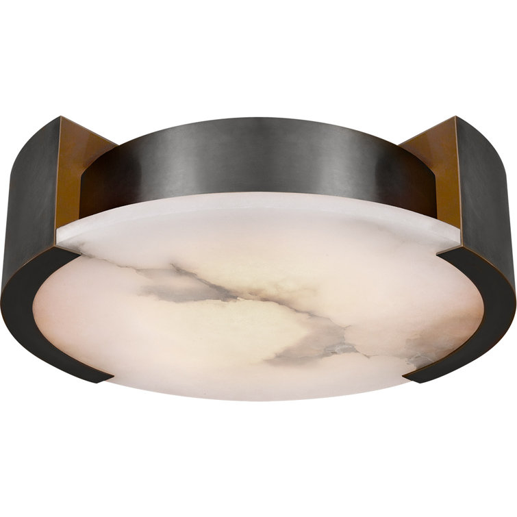 Elegant Alabaster and Bronze 14" Drum Flush Mount Ceiling Light
