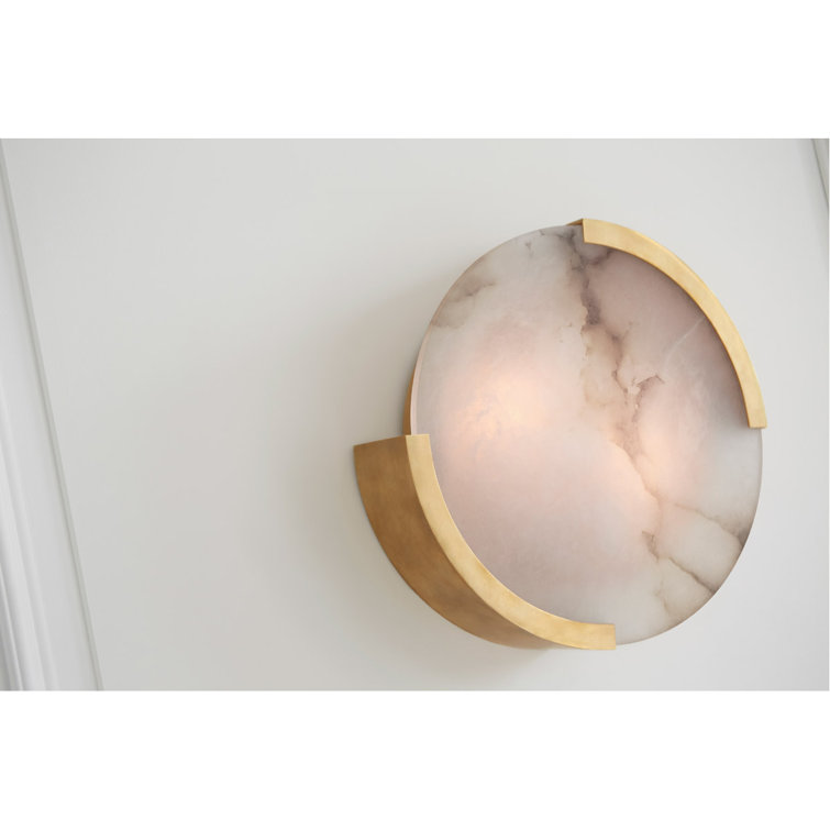 Antique Brass and Alabaster 17" Drum Flush Mount Light
