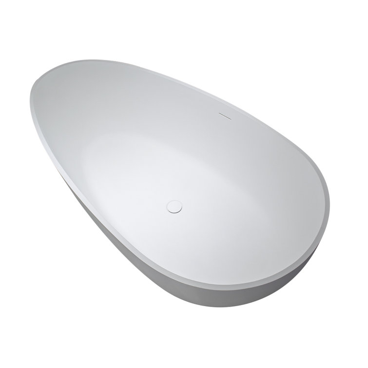 Matte White 59'' Freestanding Solid Surface Soaking Bathtub