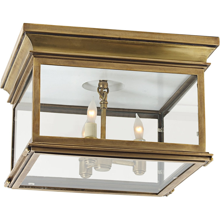 Antique-Burnished Brass and Glass 3-Light Flush Mount