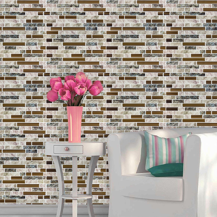 Beige and Brown Vinyl Peel and Stick Mosaic Tile