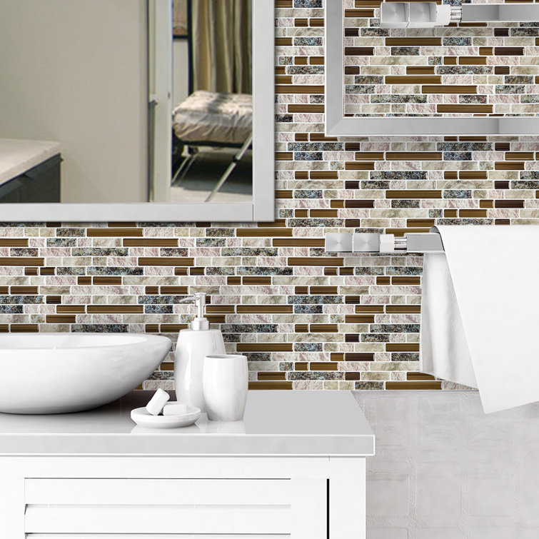 Beige and Brown Vinyl Peel and Stick Mosaic Tile