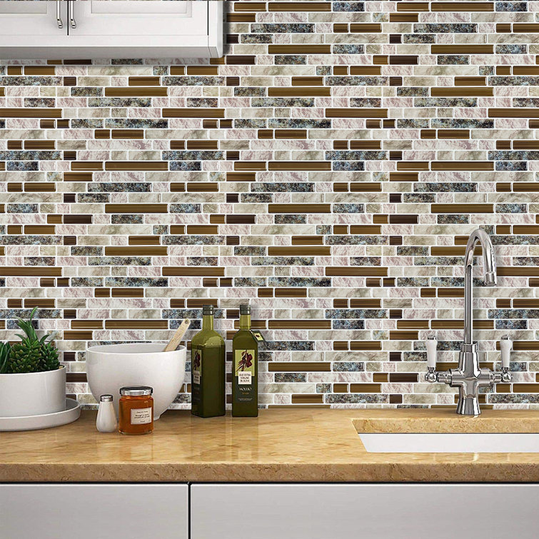 Beige and Brown Vinyl Peel and Stick Mosaic Tile