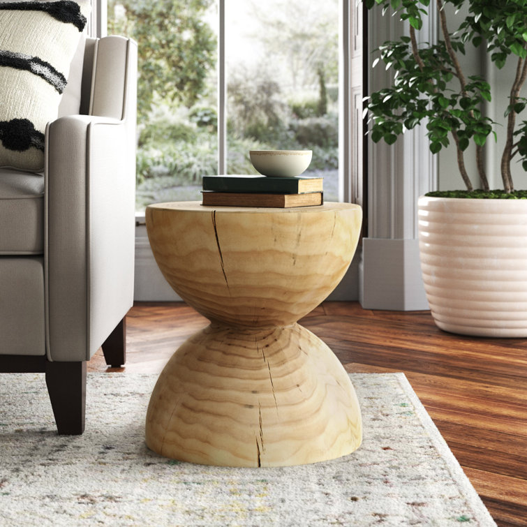 Contemporary Pine Wood Round Side Table, 15.5" Brown