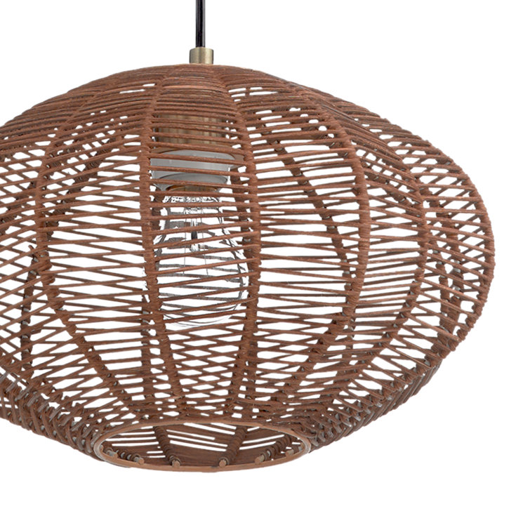 Modern 14'' Globe Pendant Light with Woven Rattan Shade, Brown