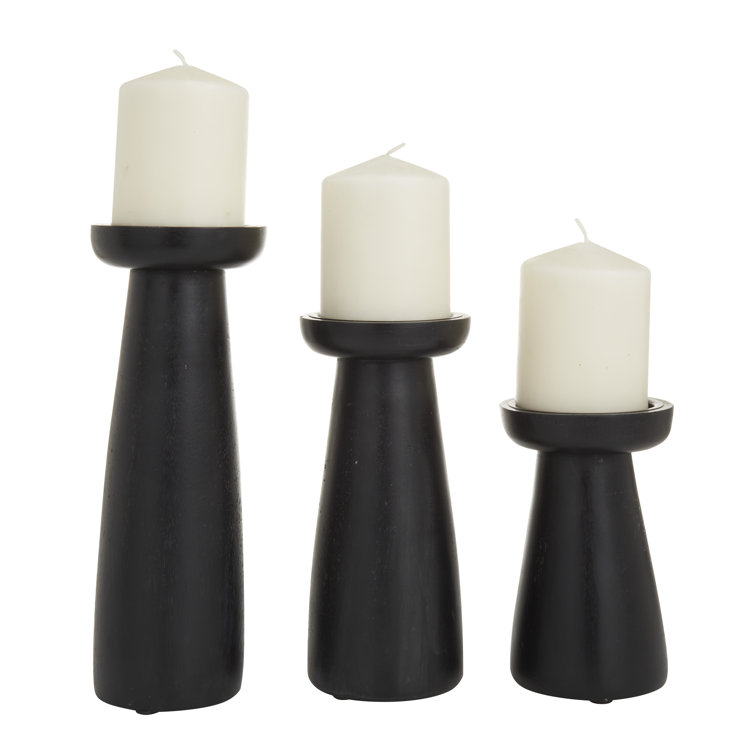 Black Wood Tabletop Candlestick Set with Pricket