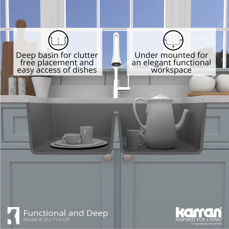 Gray Quartz Double Bowl Undermount Kitchen Sink Kit