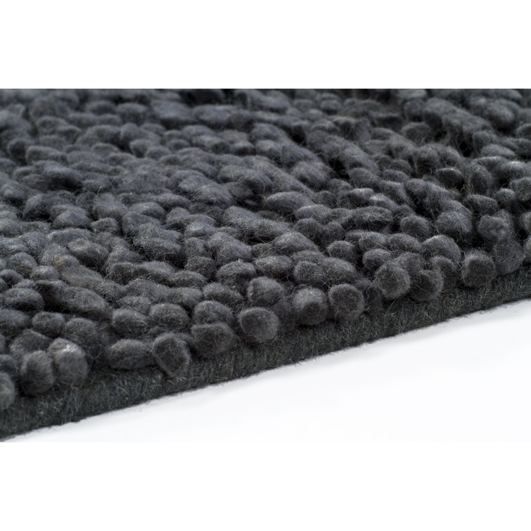 Handmade Black Wool Shag Rectangular Rug 9' x 13'