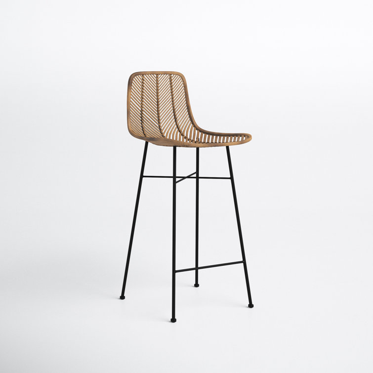 Coastal Rattan 28" Bar Stool with Black Metal Frame