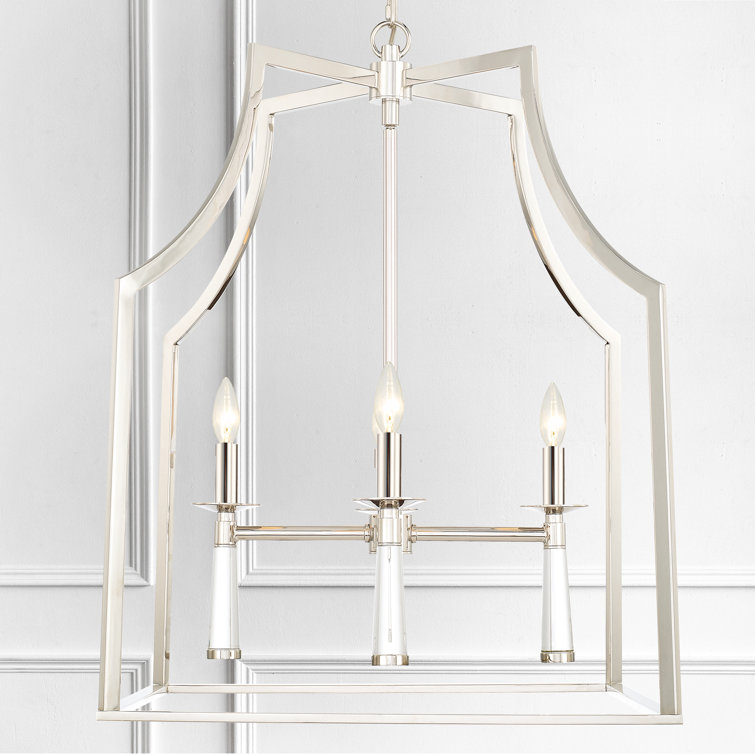 Polished Nickel 4-Light Chandelier with White Silk Shades