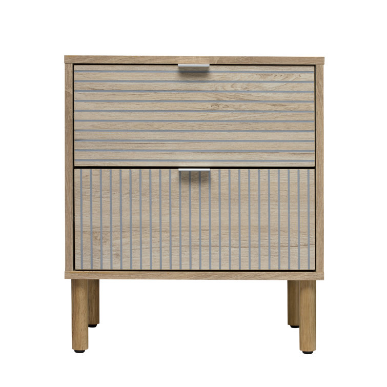 Merk Light Brown Wood 2-Drawer Nightstand